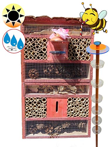 1x Lotus Bienenhotel, Premium Insektenhotels rot lasiert Vogelhäuschen Nistkasten 1x Lotus Bienenhotel, Premium Insektenhotel MIT BIENENTRÄNKE FDV-HO-Station-OS,XXL Bienenstock