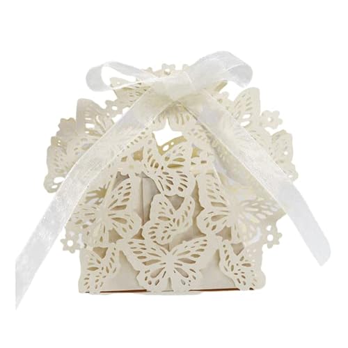 50/100 Stück lasergeschnittene Schmetterlings-Geschenk-Süßigkeitsbox mit Band-Verpackungsbox für Babyparty, Hochzeit, Party, Dekoration