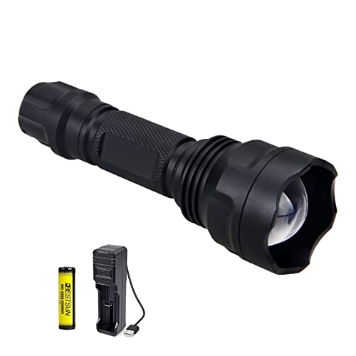 IR 940nm Taschenlampe Zoomable Infrarot LED USB Wiederaufladbare Taschenlampen Unsichtbares Licht Wasserdichte Jagd mit 18650 Akku, Ladegerät für Nachtsichtgeräte Kamerabrillen