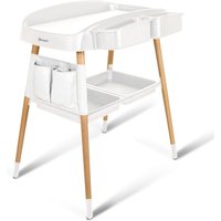 babyGO ChangMe moderner Wickeltisch aus Buchenholz - Perfekte Babyzimmer Ausstattung für bequemen Windelwechsel - Weiß