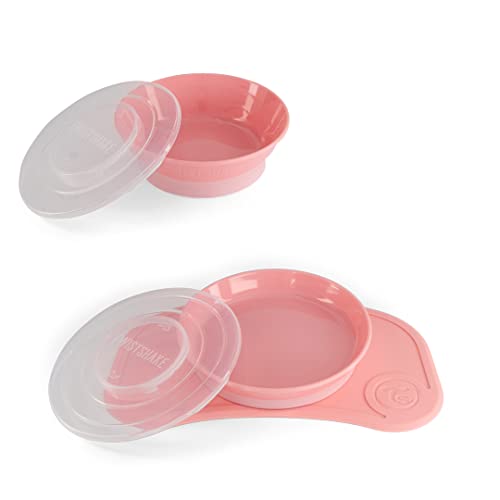 Twistshake Babygeschirrset Mini + Schüssel | Baby-Saugteller + Baby-Platzset (31x17cm) + Schüssel | BPA Frei | Esslernteller | Rosa