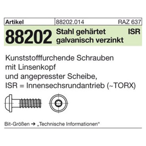 Schrauben ART 88202 RST mit Linsenkopf & ISR 3 x 12 -T10 Stahl
