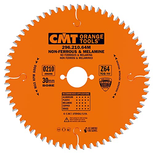 CMT Orange Tools Kreissägeblatt HW 210 x 2,8 / 2,2 x 30 Z=64 TCG - 296.210.64M - für eisenfreies Material, Plastik und Laminat