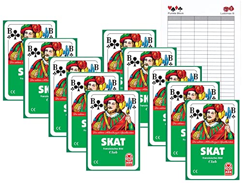 Ludomax 10 Stück SKAT Ass Club Spielkarten on Ass Kartenspiel im Set Block