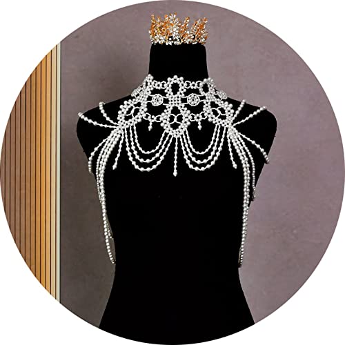 RWRAPS Luxuriöse Perlen-Kristall-Umhangkette, Perlen-Körperkette, modische Schulter-Halskette, Schmuckkette, Kordelzug, Perlenquaste, Halsband, lang, für Damen, weiß (weiß)