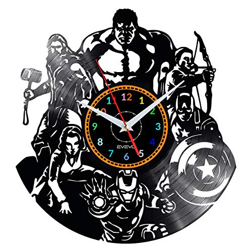 EVEVO Avengers Wanduhr Vinyl Schallplatte Retro-Uhr groß Uhren Style Raum Home Dekorationen Tolles Geschenk Wanduhr Avengers