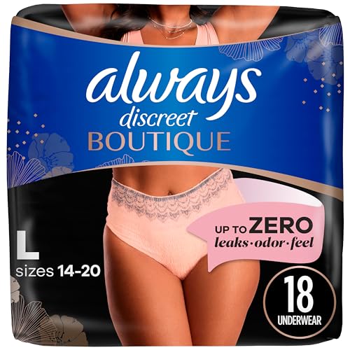Always Discreet Boutique Inkontinenz & Postpartum Unterwäsche für Damen, maximaler Schutz, Pfirsich, Größe L, 18 Stück