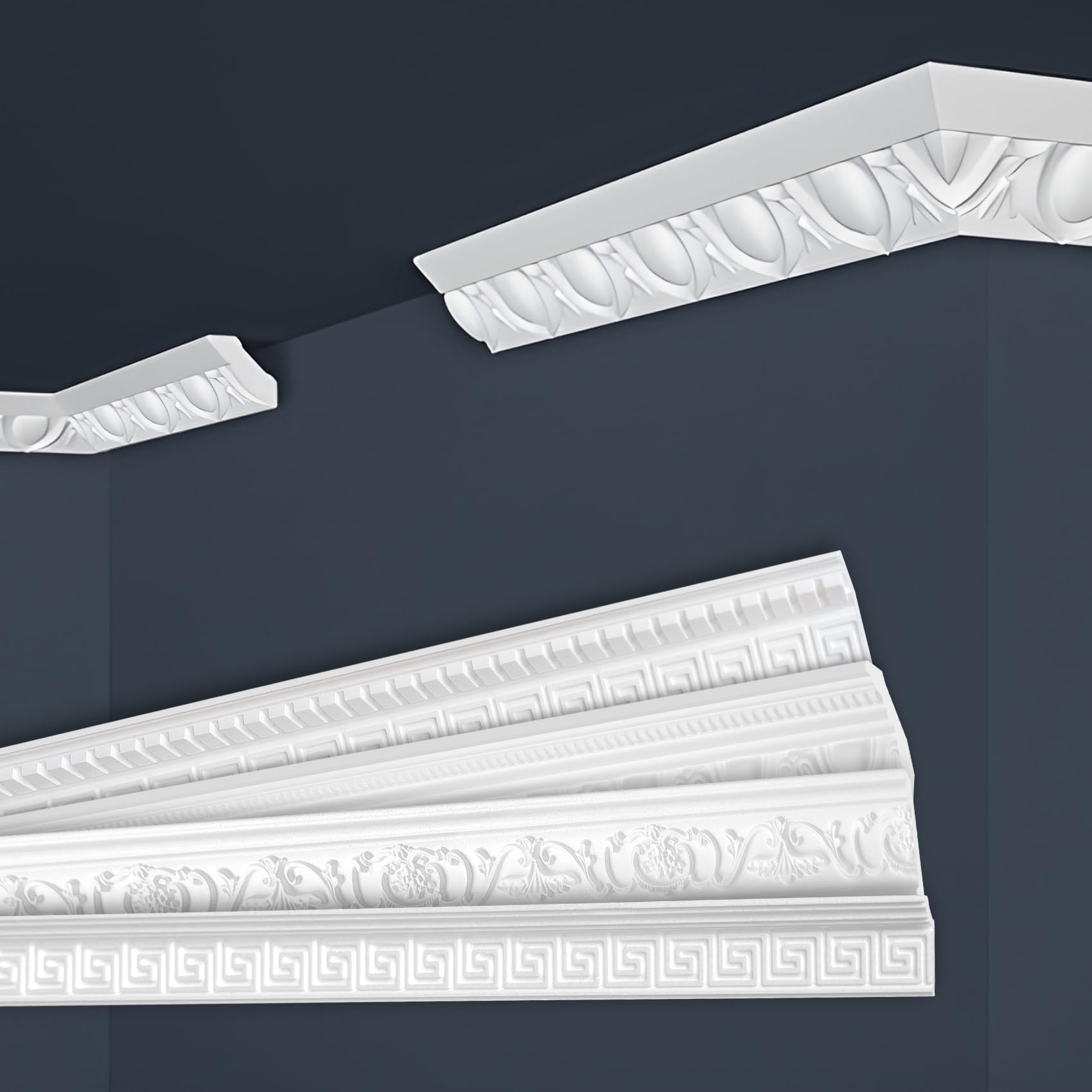 Marbet Deckenleisten weiß Sparpaket aus Styropor EPS - Stuckleisten gemustert, im traditionellen Design - (20 Meter B-02) Styroporprofil Winkelprofil Wandprofil