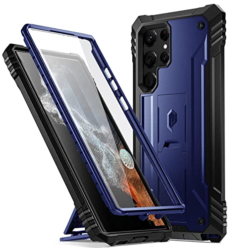 Poetic Revolution Schutzhülle für Samsung Galaxy S21 Ultra 5G 7,8 Zoll (7,8 Zoll), integrierter Displayschutz mit Fingerabdruck, stoßfest, mit Standfunktion, Marineblau