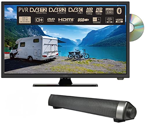 Reflexion_TV LDDW220SB+ | DVD-Player| LED-Fernseher | 22 Zoll | für Wohnmobile und Wohnwagen | 12V KFZ-Adapter | mit Soundbar | Full-HD Auflösung | HDMI, USB, Bluetooth | erschütterungsfest, schwarz