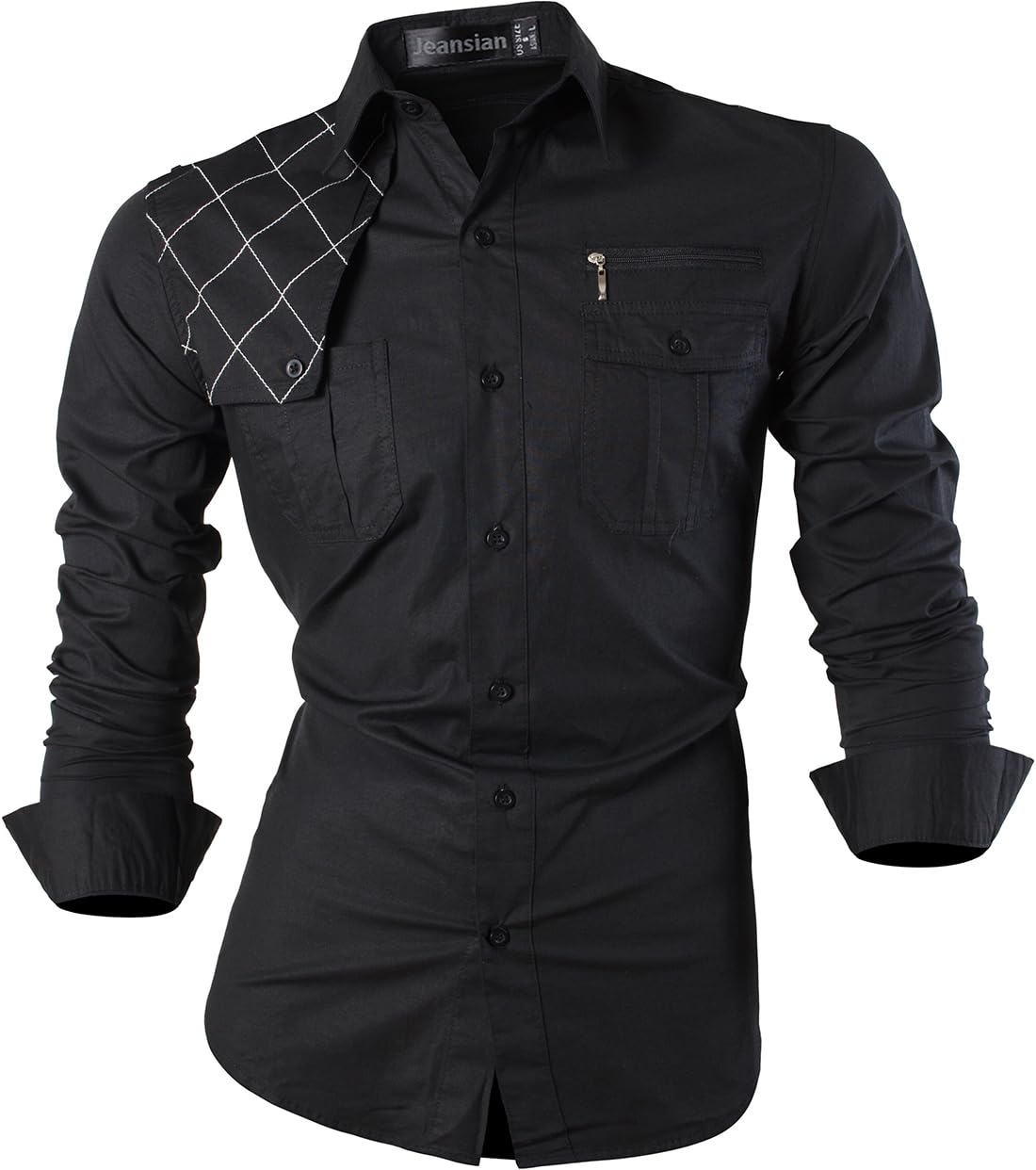 jeansian Herren Freizeit Hemden Shirt Tops Mode Langarmshirts Slim Fit 8371 Black M