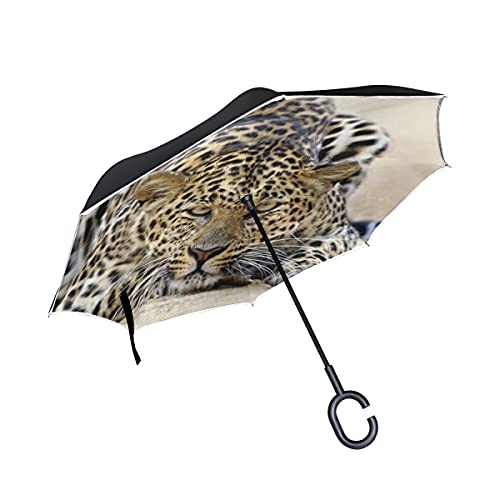 hengpai Hunter Leopard Before Jump Regenschirm für Damen, umgekehrt, umgekehrt, winddicht, UV-beständig, doppelschichtig, für Damen
