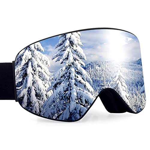 Dizokizo Skibrille Abnehmbare Linse,Rahmenlose Austauschbare Magnetlinse für Snowboard,Antibeschlag und UV-Schutz,Dreifach Atmungsaktive Schaumstoffe & Geprägter Riemen für Damen, Herren, Jugend