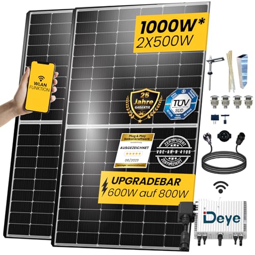 EPP.Solar® 1000W Balkonkraftwerk Komplettset inkl. Neu Generation Upgradefähiger 800W Deye WIFI Wechselrichter mit Relais (Stockschrauben)