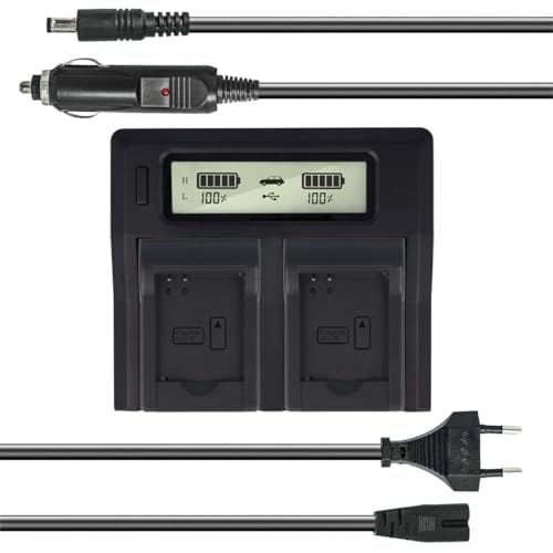 Dual Akku-Ladegerät kompatibel mit Panasonic DMW-BCL7 - mit USB-Anschluss, LCD-Display und Kfz-Ladekabel - Schnellladegerät