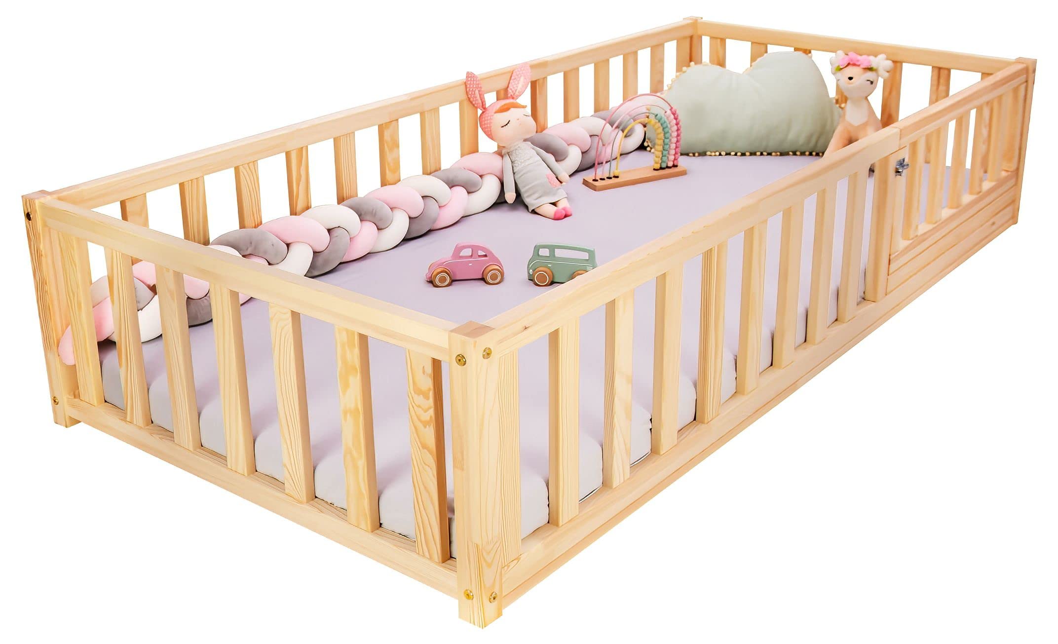 Best For Kids Natur Kinderbett mit Rausfallschutz Montessori 140x200 Mit Matratze