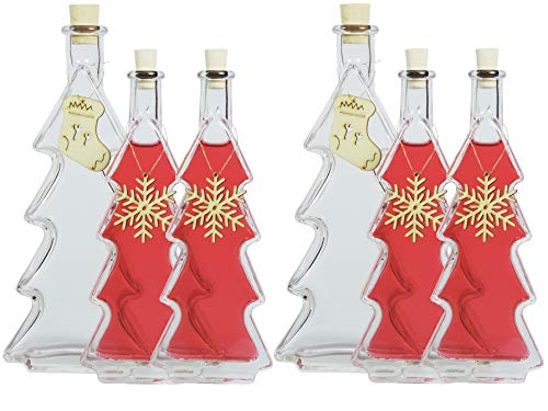 Viva-Haushaltswaren Weihnachtsflaschen im Tannenbaum Design 6er Set inkl. Holzanhänger und Trichter 100 & 200ml