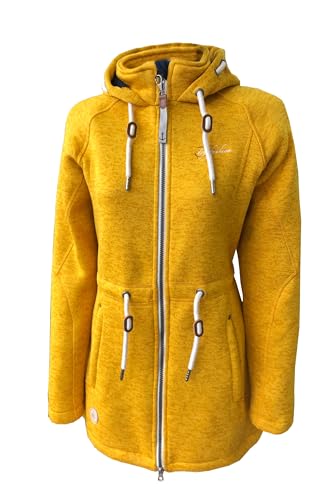 Dry Fashion Damen Wollfleece Mantel St. Peter-Ording - Wintermantel Frauen Outdoorjacke Damen Winterjacke mit Kapuze in Gelb Größe 38