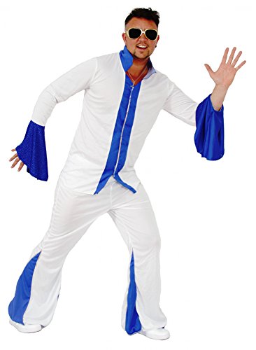 Foxxeo Weißer Disco Anzug Herrenkostüm 70er Jahre Overall Jumpsuit Kostüm Disco für Herren Größe M