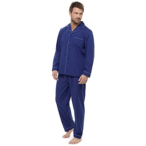 Traditioneller Herren-Schlafanzug aus Polyester-Baumwoll-Mischgewebe mit Knopfleiste, navy, XXL