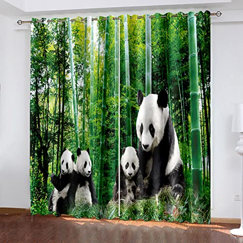 Blickdichte Vorhänge Kinderzimmer 3D Bambus-Panda Thermovorhang Kälteschutz Gardinen Mit Ösen Vorhang Wärmeisolierend 140x200 cm Verdunklungsvorhänge Wohnzimmer Schlafzimmer Modern