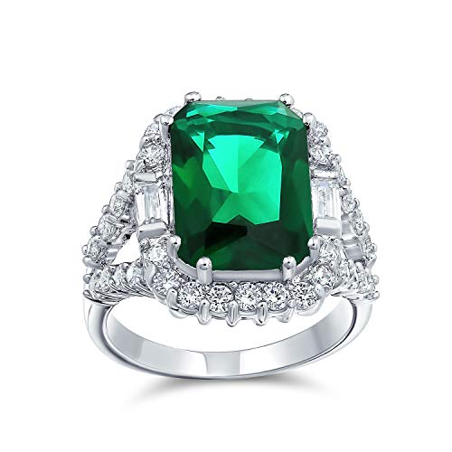 Bling Jewelry 7 Ct Cubic Zirkonia CZ Pave Rechteck Grün Simulierten Emerald Cut Erklärung Mode Ringe Für Damen Messing