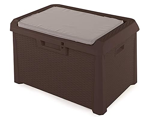 Ondis24 Kissenbox Santo kompakt Auflagenbox Gartenbox Allzweckbox Sitztruhe 120 Liter (Kompakt, Braun)