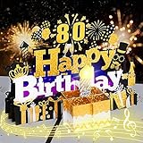Geburtstagskarte, Musikalische Geburtstagskarten zum 80. mit Licht und Musik, Blowable Kerze 3D Geburtstag Pop Up Karte, Blow Out LED Licht Kerze und spielen alles Gute zum Geburtstag-Schwarz Gold
