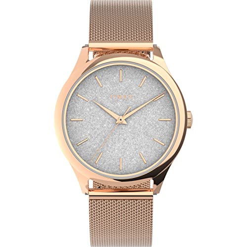 Timex Damen Trend 32mm Uhr - Rose Gold-Ton-Gehäuse mit Silber Glitter Zifferblatt und Rose Gold-Ton-Armband TW2V01400