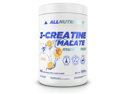 ALLNUTTRITION Tri Creatine Malate Powder Supplement - Creatin Monohydrat Pulver & Apfelsäure mit Taurin & Vitamin B6 - Leistungssteigerung und Muskelaufbau - 500g Orange
