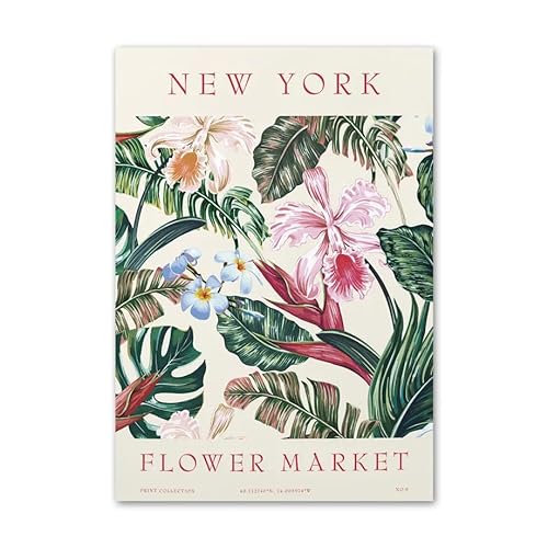 GIBOH Blumenmarkt, buntes Blumen-Poster und Drucke, Moderne Wandkunst, New York City, Leinwandgemälde, ästhetische Bilder für Heimdekoration, 50 x 70 cm x 1, ohne Rahmen