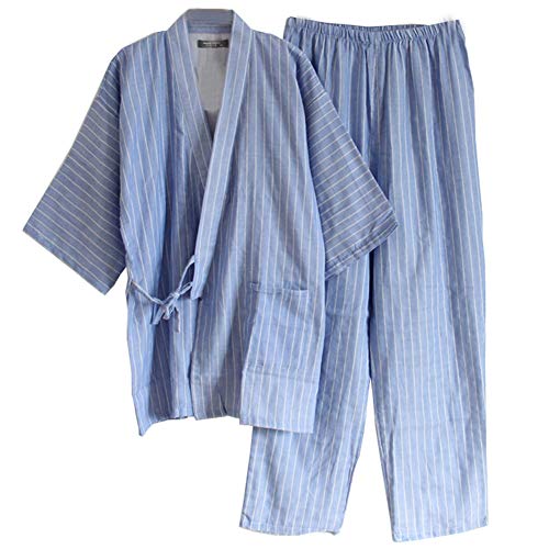 Männer Japanischen Stil Roben Doppel Gaze Baumwolle Kimono Pyjamas Anzug [Größe L, 02]
