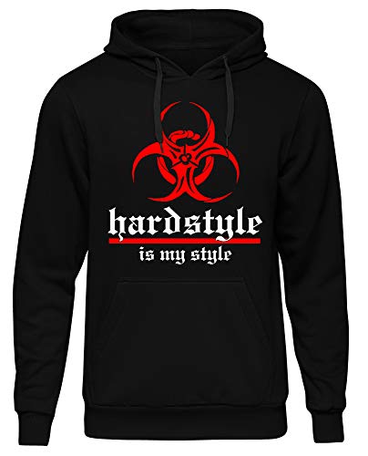 Hardstyle is My Style Männer und Herren Kapuzenpullover | Hardcore Musik Minimal Geschenk | M3 (Schwarz-Druck Rot, XL)