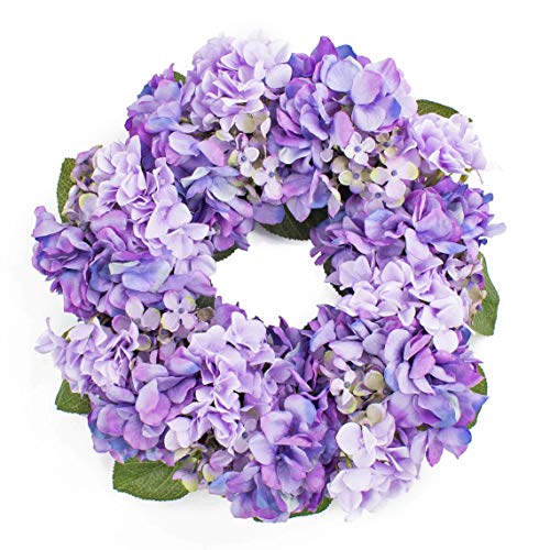 artplants.de Sommerlicher Hortensienkranz aus künstlichen Blumen auf Rattan, lila, Ø 35cm - Deko Kranz für Tür, Tisch oder Wand