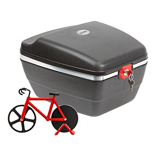 Westmark Fahrrad-Set: 1 Fahrradkoffer für alle Gepäckträger + 1 Pizzaschneider/-fahrrad, Kunststoff/Rostfreier Edelstahl, Gerda Touring Tresor, Schwarz/Rot, 5430GEE7