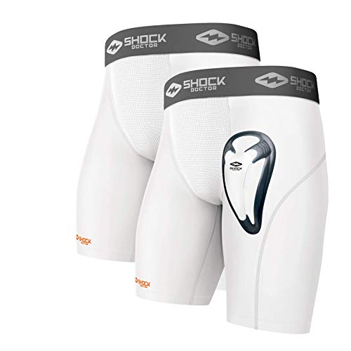Shock Doctor Core Compression Shorts Slip W/Tiefschutz-Cup Bio-Flex (2 Pack), Herren & Boy 's, weiß, Large