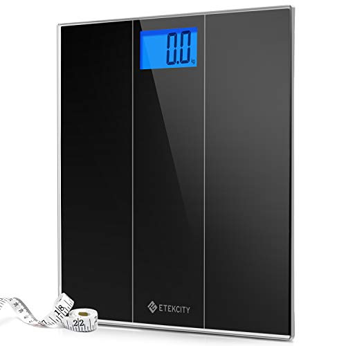 Digital Body Weight Bathroom Scale with Step-On Technology, 400 Pounds, Body Tape Measure Included, Elegant Black (12 inch x 12 inch upgraded Platform)