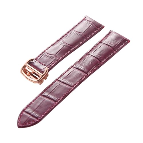 INEOUT Leder-Uhrenarmband, Erste Schicht, Rindsleder, Kompatibles Cartier Tank London-Uhrenarmband, Herren- Und Damenarmband-Zubehör (Color : Purple rose buckle, Size : 16mm)