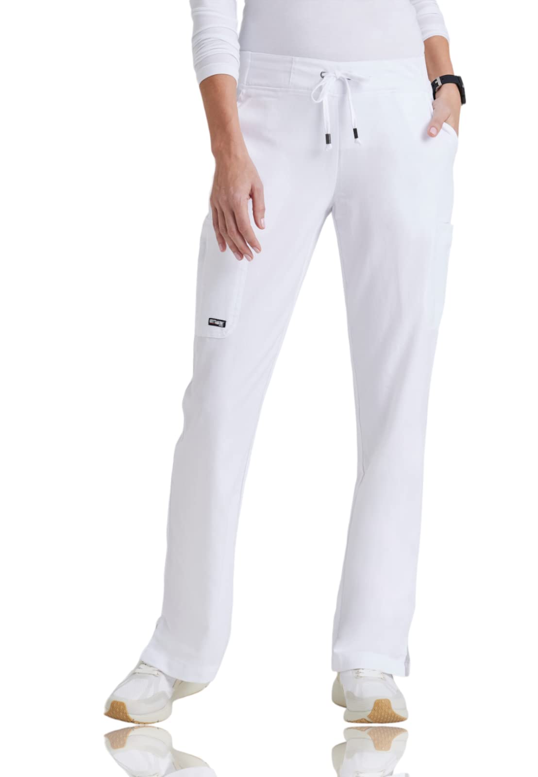 BARCO Grey's Anatomy Damen-Schlupfhose Mia, pflegeleicht, mit 6 Taschen und elastischem Bund mit Kordelzug, Weiß, Small Zierlich