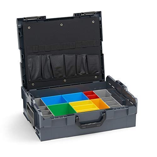 Werkzeugkoffer groß | L BOX 136 (anthrazit) inkl. Insetboxenset H3 & Werkzeugkarte | Schraubenkoffer leer | Sortierkasten Kunststoff stapelbar