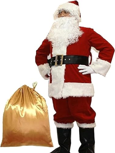 ZLYJ Weihnachtsmann Deluxe Weihnachtsmann-Anzug 11-Teilig, Weihnachtliches Weihnachtsmann-Kostüm Für Erwachsene A