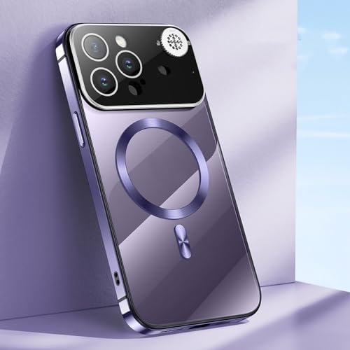ADKOT Luxuriöse magnetische Metallrahmen-Telefonhülle für iPhone 13 14 15 Pro Max, Objektivschutzschale, transparente Abdeckung, lila, für iPhone 15 Pro
