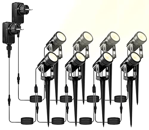 Luminea Spotbeleuchtungen: 8er-Set Aluminium-Gartenspots mit COB-LEDs und Erdspieß, 850 lm, 12 W (Aluminium-Gartenstrahler)