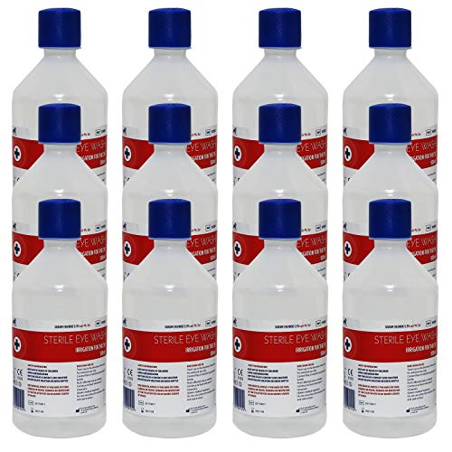 Blue Lion Sterile Kochsalzlösung für Augenspülung, Reinigungslösung, 500 ml, 12 Flaschen x 500 ml