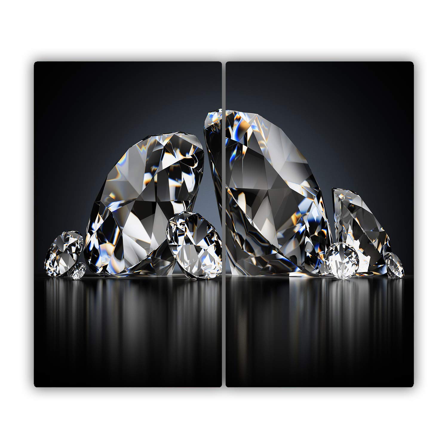 Tulup Schneidebrett Spritzschutz Abdeckung Herdabdeckplatte 2x30x52 cm Kochplattenabdeckung Schwarz Gehärtetes Glas - Diamanten