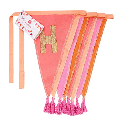 Rosa Stoff Happy Birthday Bunting Banner mit Quasten - 3m | Wimpelgirlande mit Dreiecksflagge, 100% Baumwolle, für Mädchen, Frauen, drinnen oder draußen, wiederverwendbare Dekorationen