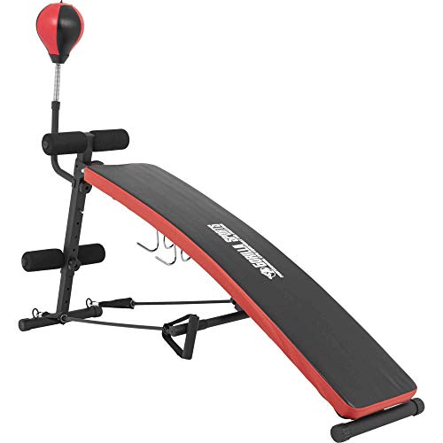 GORILLA SPORTS® Sit Up Bank - Multifunktion, 7-Fach Verstellbar, Klappbar, mit Punchingball, Trainingsseile und gepolsterte Beinfixierung, bis 200kg - Bauchtrainer, Trainingsbank, Rückentrainer