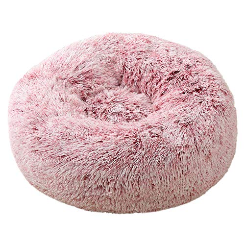 Fansu Hundebett rund Hundekissen Plüsch weichem Hundesofa rutschfest Base Katzenbett Donut Größe und Farbe wählbar (Farbverlauf rosa,80CM)
