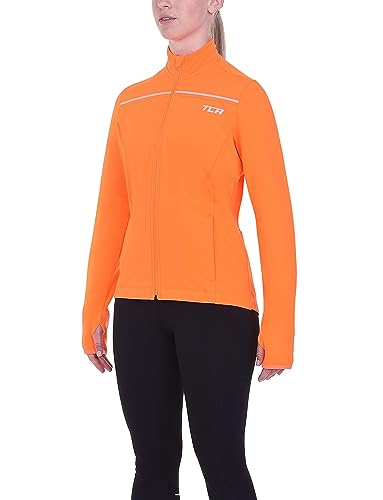 TCA Damen Thermische Radlaufjacke. Reflektierende atmungsaktive winddichte Jacke mit Reißverschlusstaschen - Orange, L