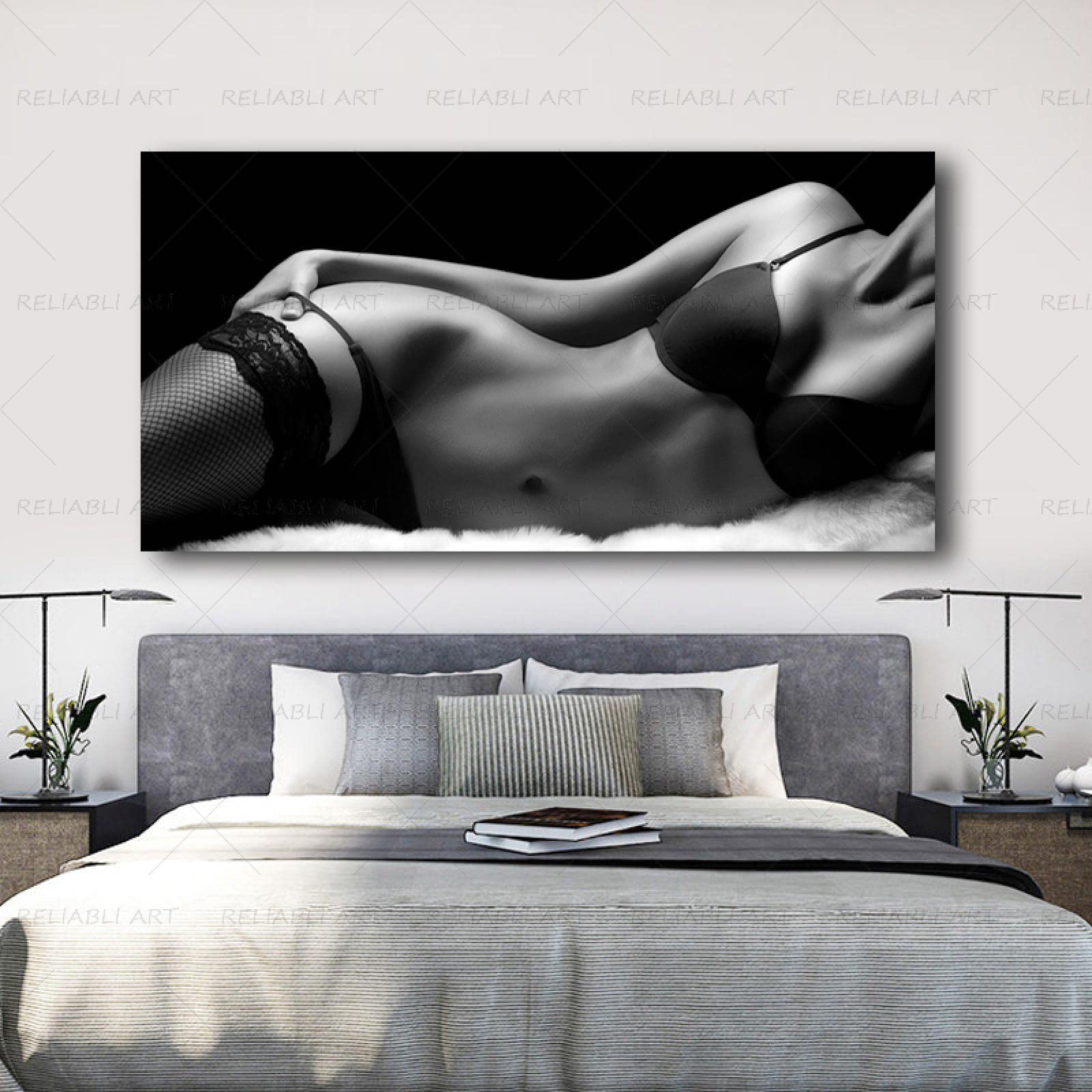 Rumlly Poster und Drucke mit sexy Frauenkörpern, Schwarz-Weiß-Wandkunst für Wohnzimmer, moderne Heimdekoration, Leinwandgemälde, nackte Cuadros, 70 x 140 cm Innenrahmen